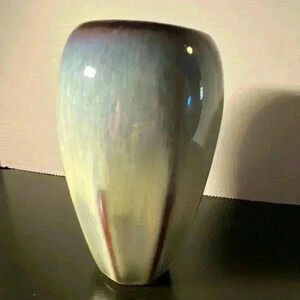 Bill Campbell pottery handmade glazed vase blue purple beige 7 1/2” H x 4”